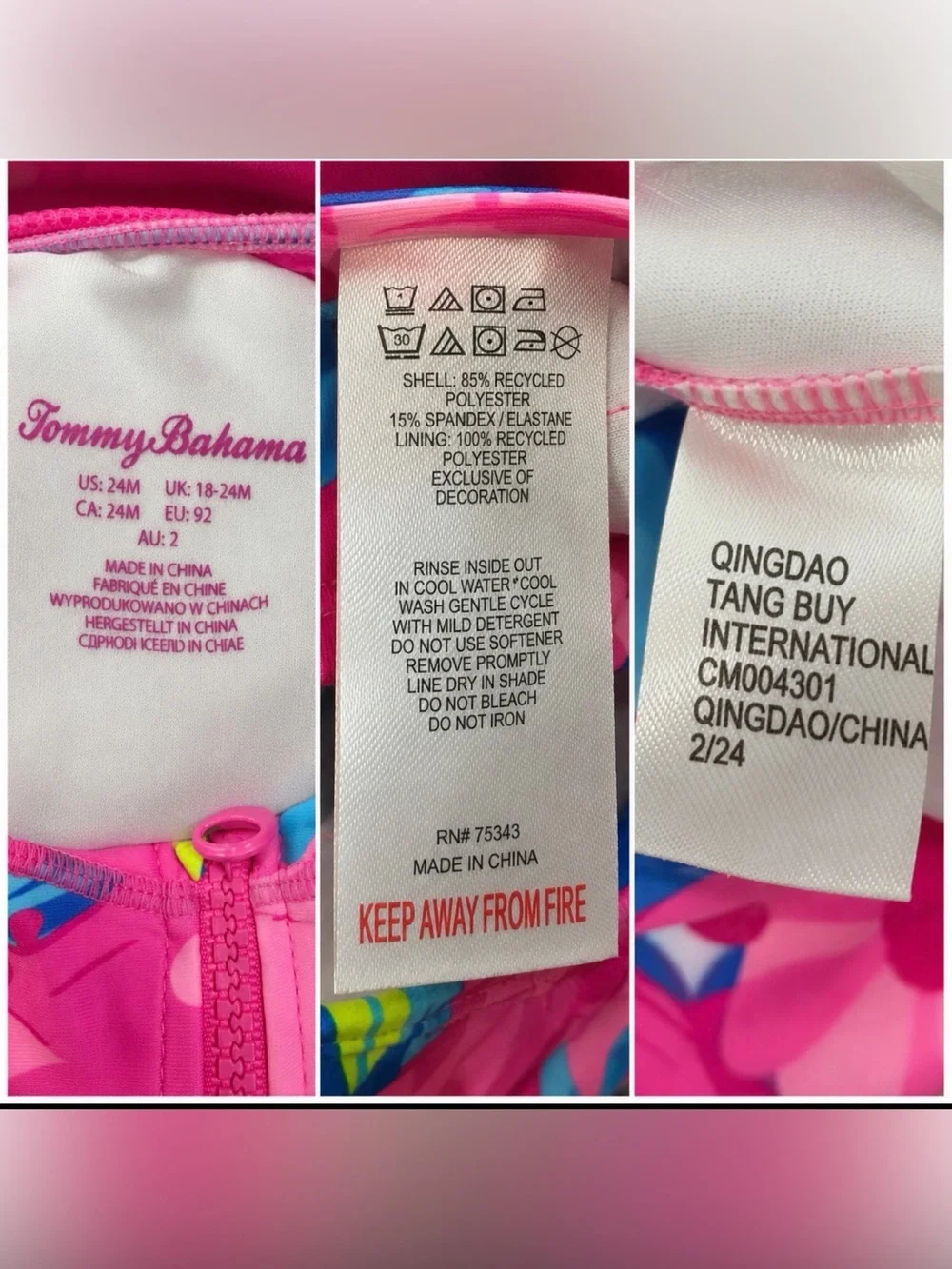 Tommy Bahama Baby Girl 24M Floral Rash Guard Swimsuit Set Hat UPF 50+ Ruffle Bow